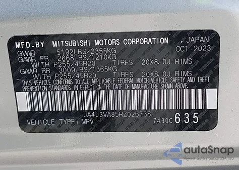 2024 Mitsubishi Outlander Se 2.5 2Wd/Se Black Edition S-Awc/Se Black Edition W/Pano Roof S-Awc из США, поврежденный, VIN JA4J3VA85RZ026738